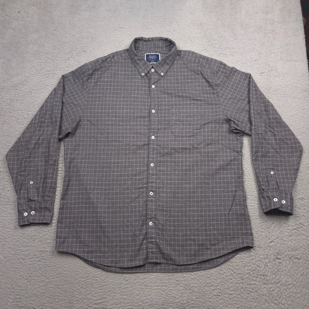 Charles Tyrwhitt Men XXL Button Down Shirt Classic Fit Non-Iron Gray Windowpane
